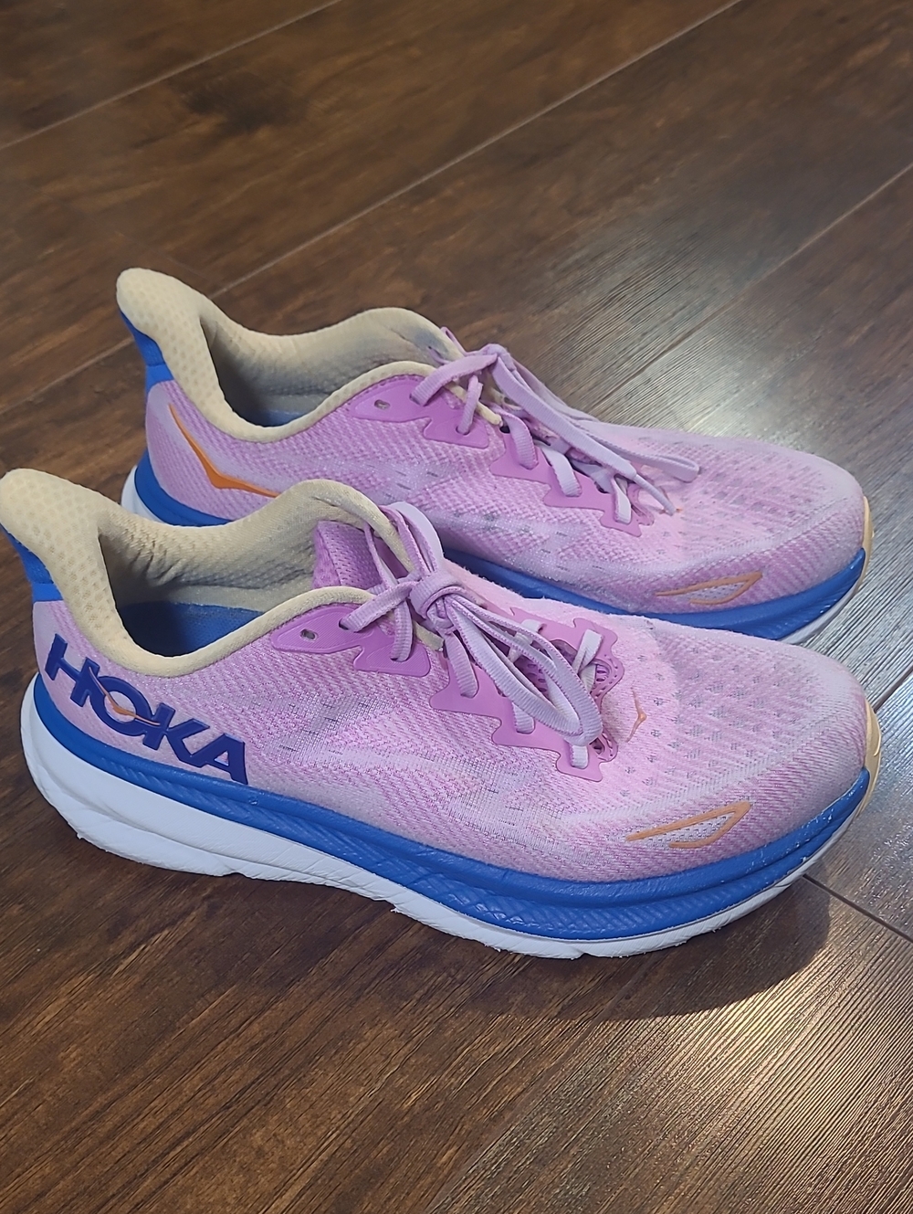 Hoka Women's Pink and Blue Athletic Running Shoes Size 9b